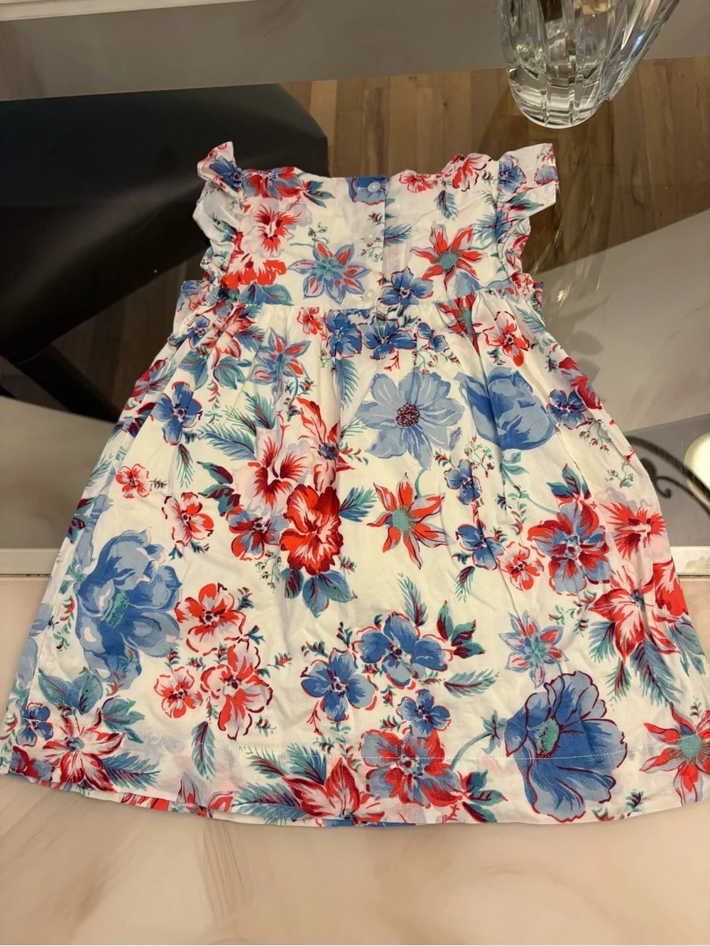 Baby Gap Girls size 2 Floral A-Line Flutter Sleeve Dress Lined Ruffle Button